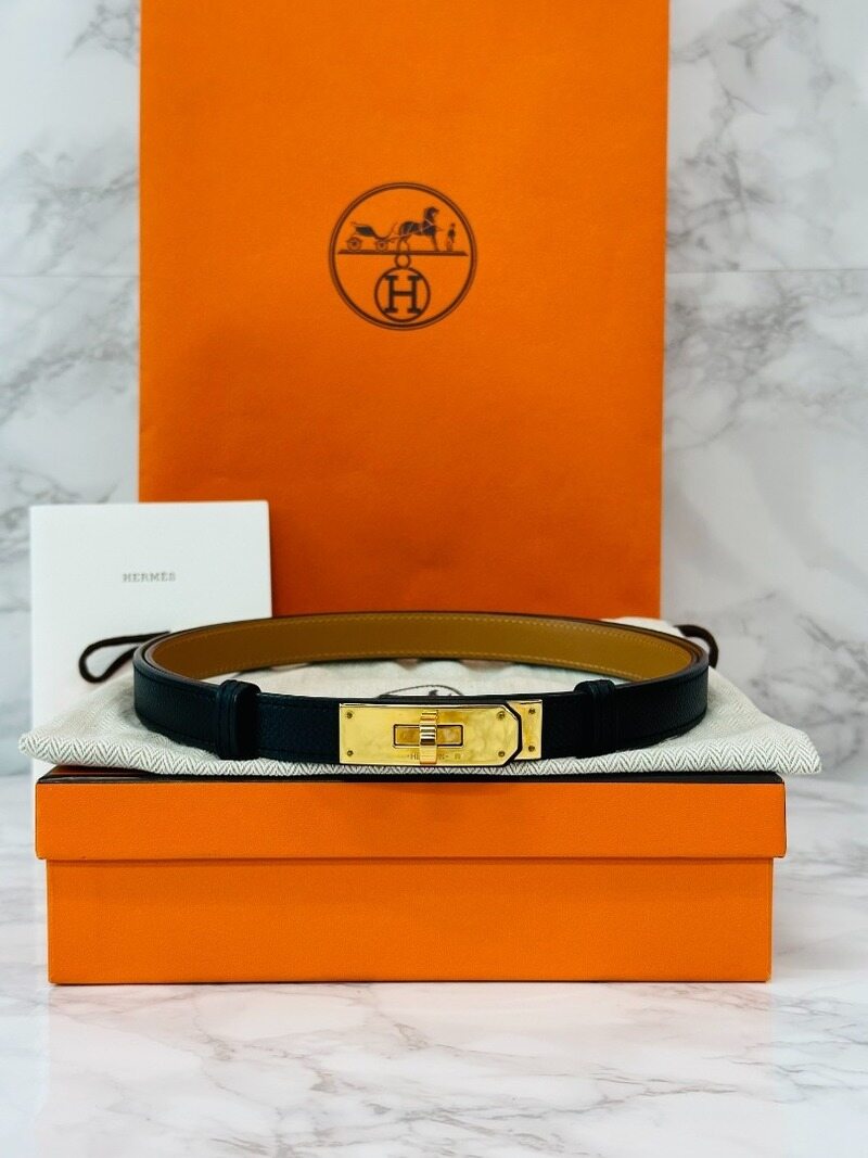 에르메스 켈리 누아 골드 앱송 18mm 벨트  - Hermes