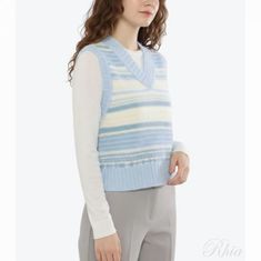 가니 블루 스트라이프 소프트 울 베스트 K2258 271 썸네일 1