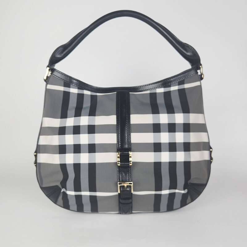 버버리 블랙 체크 호보 여성 숄더백 706602104 - Burberry