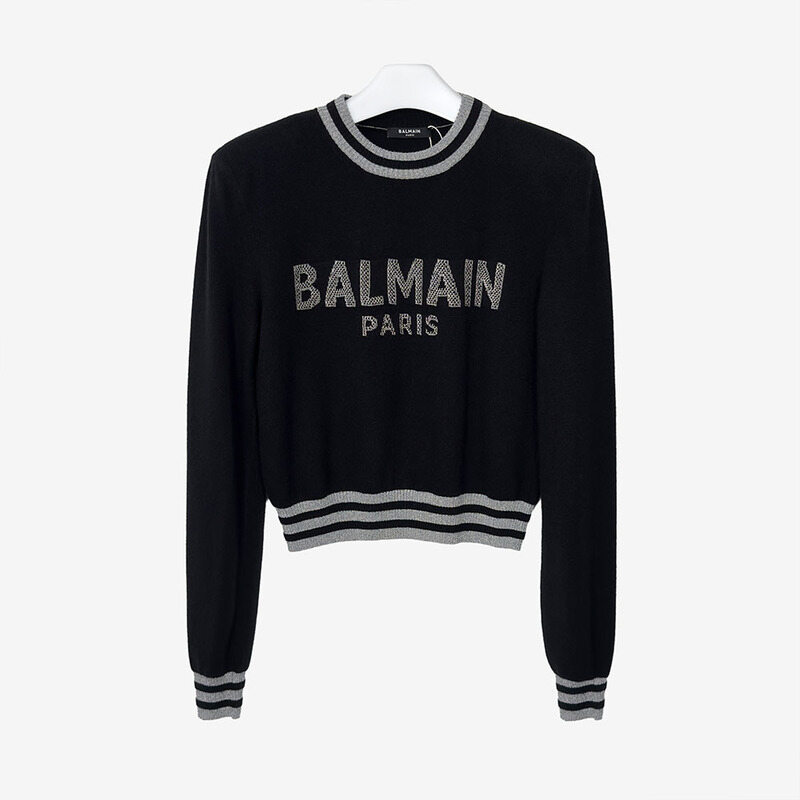 [어포드] 발망 로고 인타르시아 울캐시미어 크롭 스웨터 블랙 6DGL17OI - Balmain