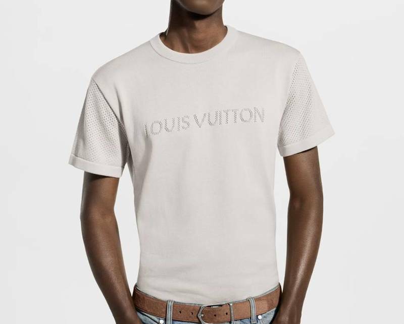 [백화점 풀셋] 루이비통 남자 엘레강트 코튼 캐시미어 쇼트 니트 반팔 티셔츠 L1AK6XE - Louis Vuitton