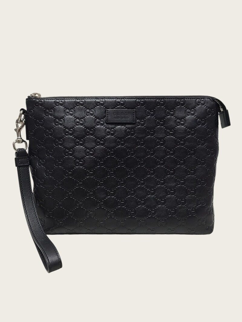 [중고명품/루이스잇] 구찌 블랙 GG 씨마 로고 레더 스트랩 클러치 - Gucci