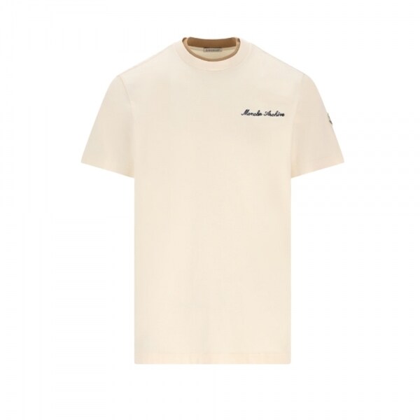 몽클레어 26SS 레터링 로고 레이어드넥 반팔 티셔츠 아이보리 8C000 15 89AYY 060 - Moncler