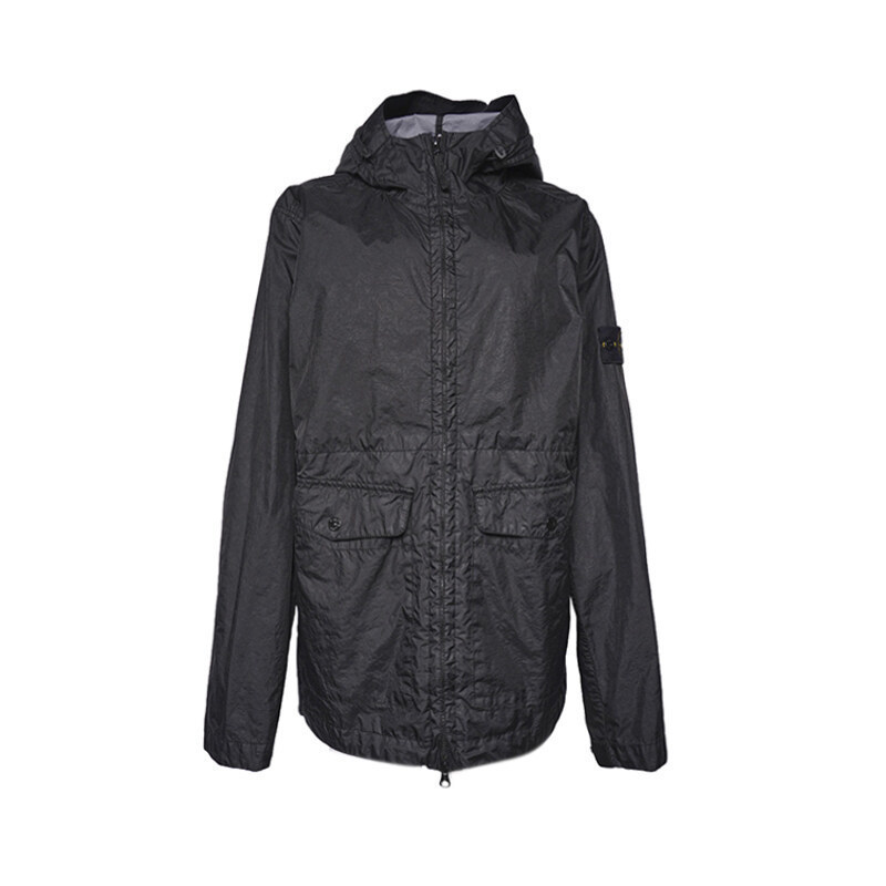 (100) 블랙 멤브라나 3L TC 후드 남성 바람막이 자켓 - Stone Island