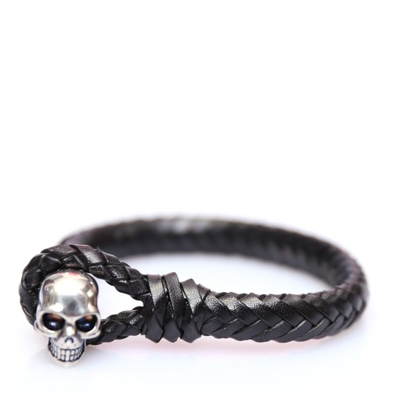 알렉산더 맥퀸 스컬 가죽 팔찌 블랙 370239 J127Y 1000 - Alexander McQueen
