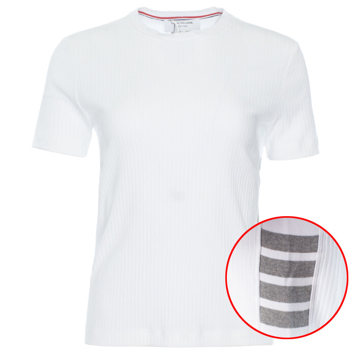 톰브라운 여성 사선 니트 반팔 티셔츠 화이트 FJS065P - Thom Browne