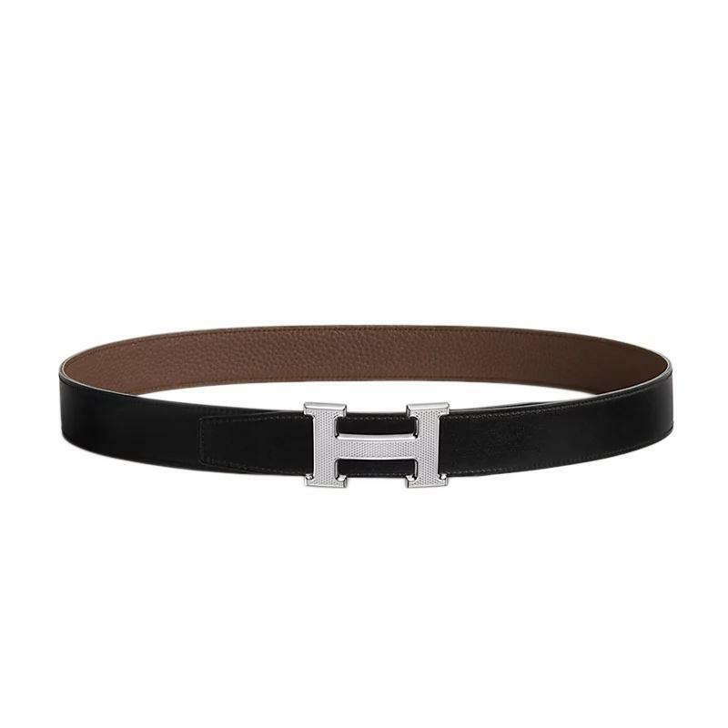 에르메스 H Guillochee 벨트 버클 32mm 리버서블 가죽 스트랩 남성 벨트 95 누아 초코 H073967CAAB095 - Hermes