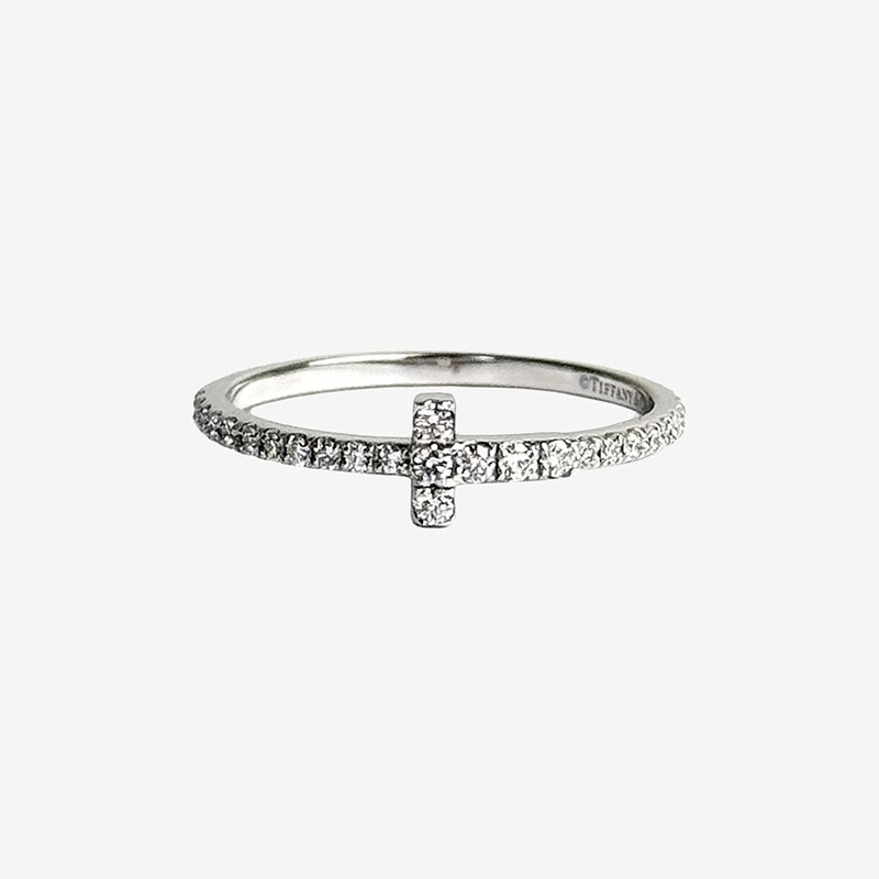 [어포드] 미사용 티파니앤코 T 와이어 밴드 링 반지 5 사이즈 화이트 골드 다이아 NE56SUYV - Tiffany & Co