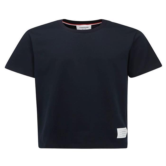 [국내배송] 톰브라운 삼선탭 코튼 반팔 티셔츠 네이비 MJS067A 00042 - Thom Browne