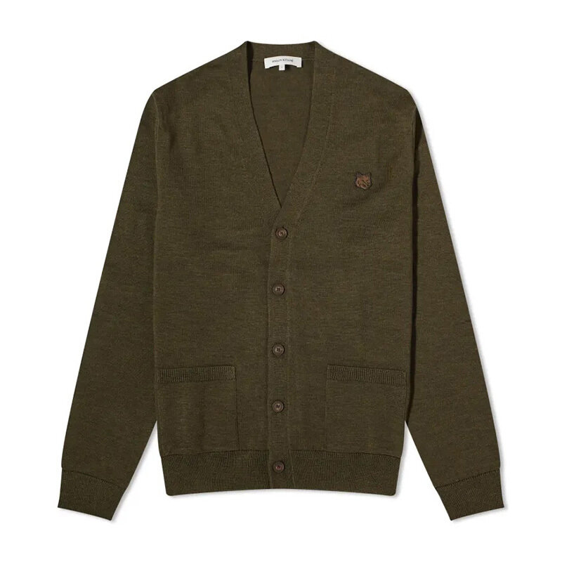 메종키츠네 폭스 헤드 가디건 카키 LM00505KT1036 P360 - Maison Kitsune
