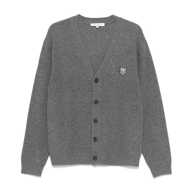 메종키츠네 볼드 폭스헤드 가디건 그레이 NM00501KT1093 H131 - Maison Kitsune