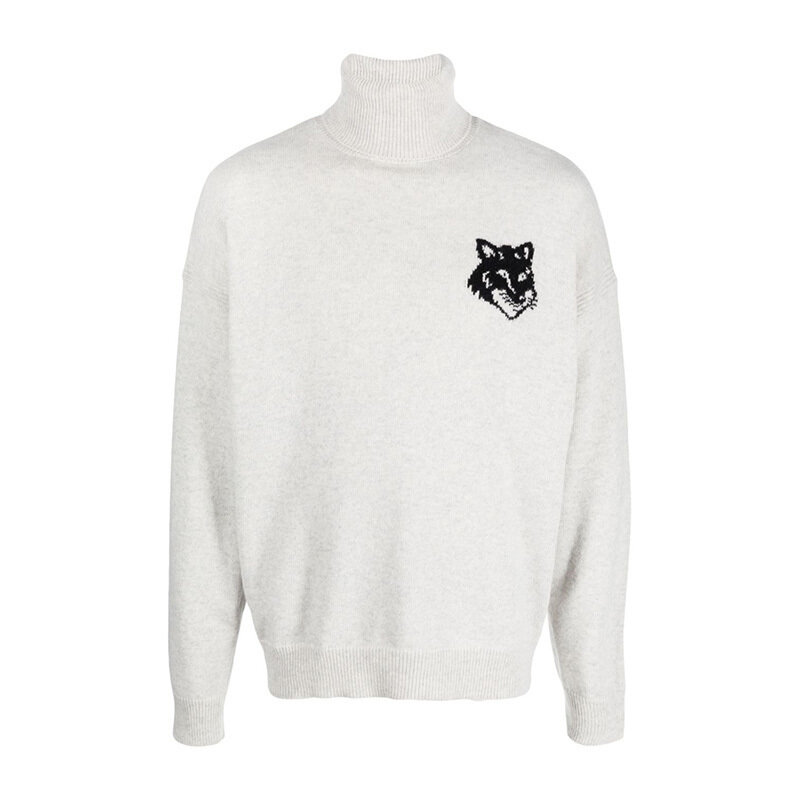 메종키츠네 폭스 헤드 터틀넥 니트 그레이 LM00820KT1063 H120 - Maison Kitsune