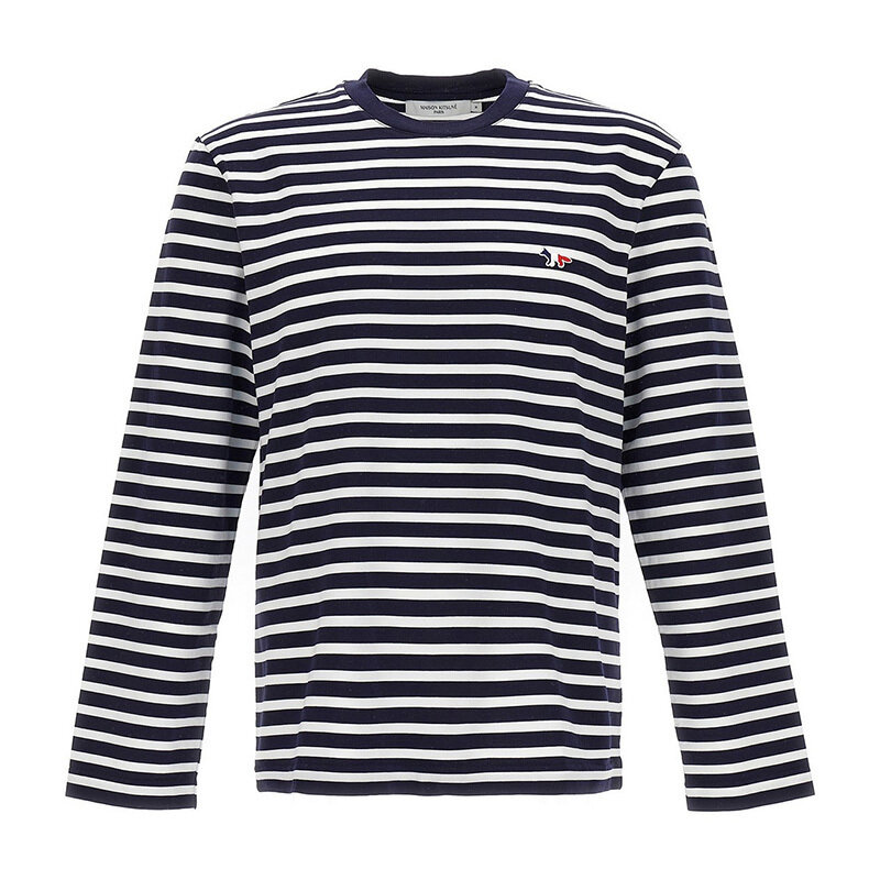 메종키츠네 스트라이프 긴팔티 네이비 FU00115KJ0044 S480 - Maison Kitsune