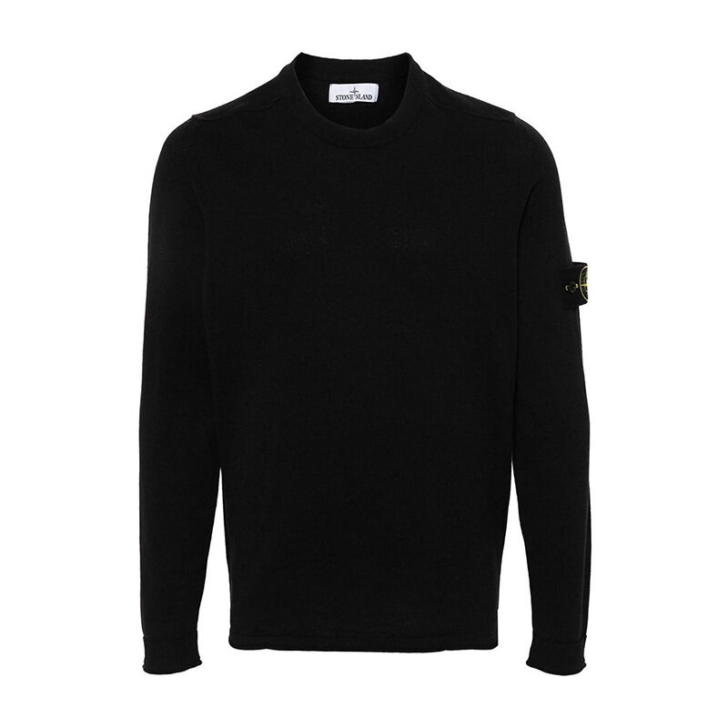 스톤아일랜드 로고 패치 코튼 크루넥 니트 네이비 8015532B9 A0020 - Stone Island