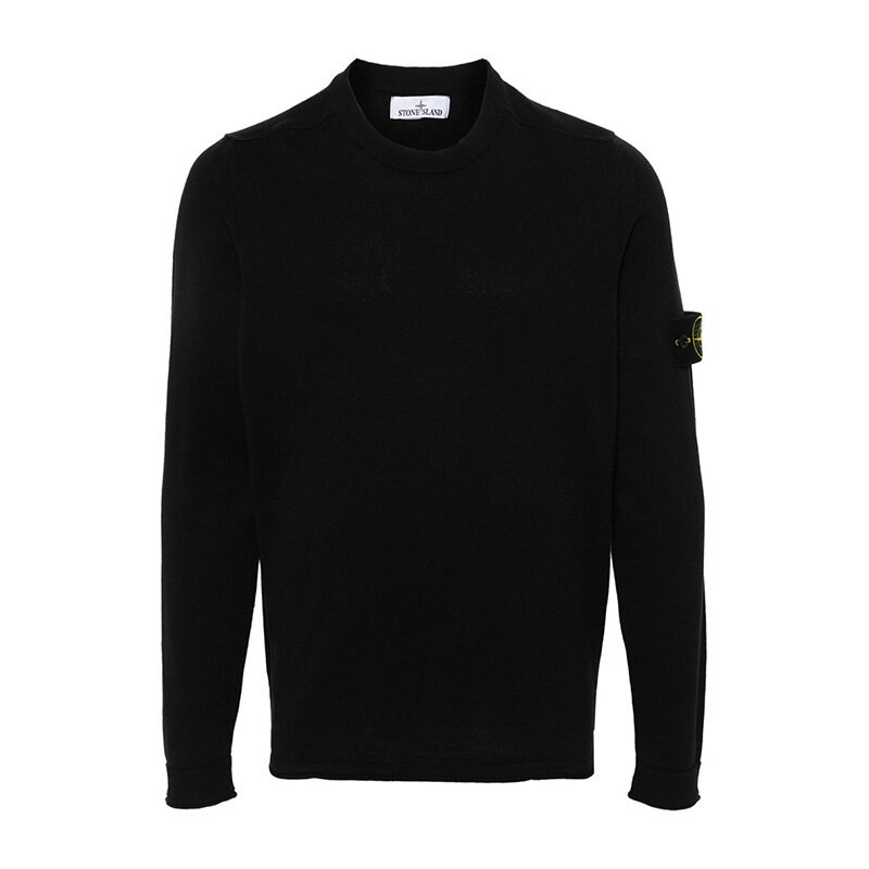 스톤아일랜드 로고 패치 코튼 크루넥 니트 블랙 8015532B9 A0029 - Stone Island