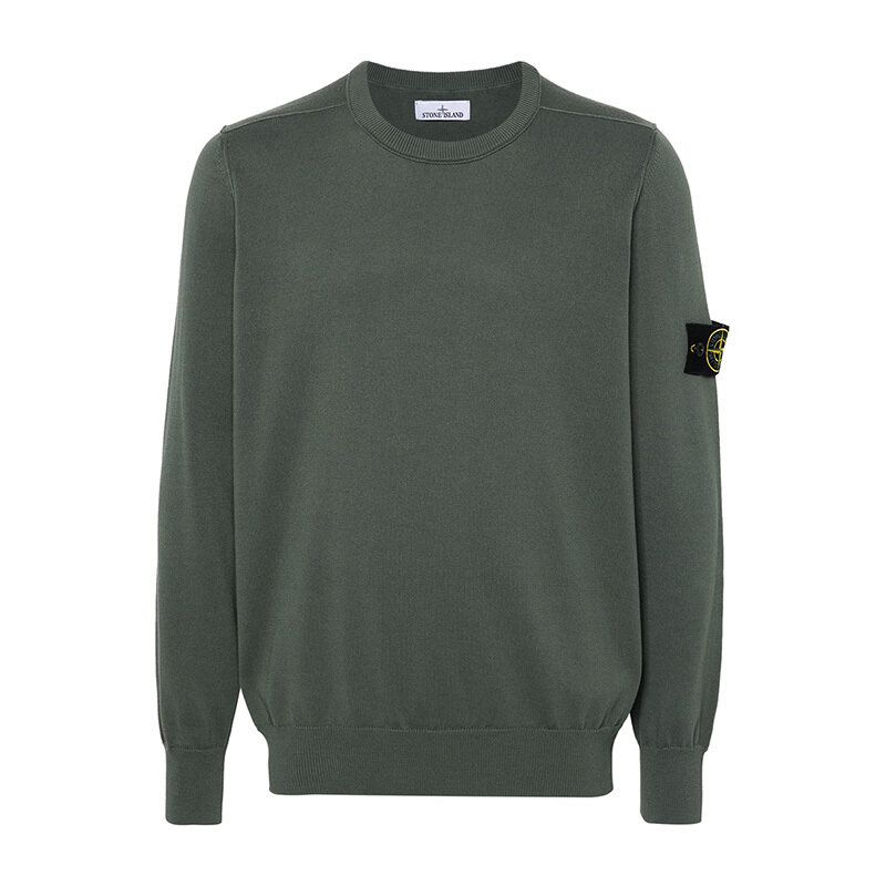 스톤아일랜드 와펜 패치 코튼 크루넥 니트 그린 8015540B2 V0059 - Stone Island