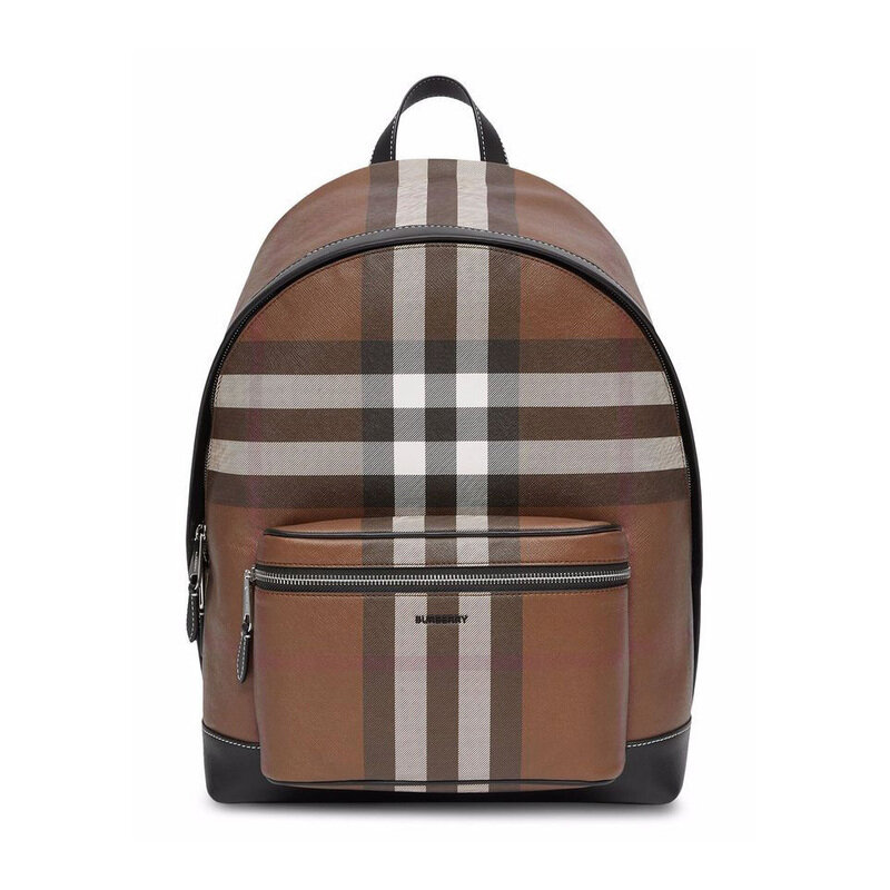 버버리 체크 레더 백팩 브라운 8051414 - Burberry