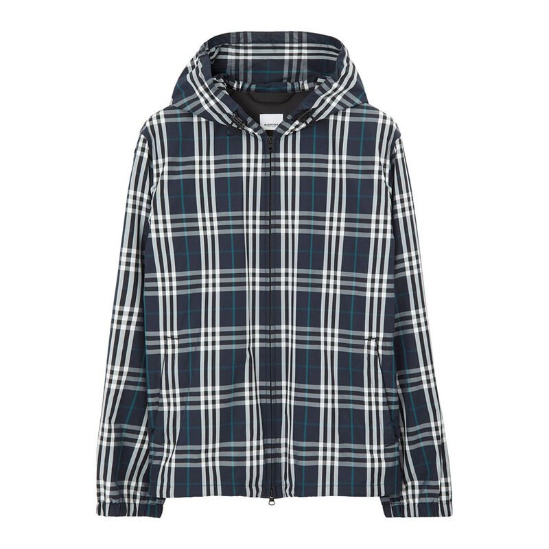 버버리 체크 후드 집업 자켓 프러시안블루 8070871 - Burberry