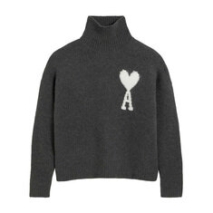 아미 하트 로고 퍼넬 넥 니트 다크그레이 UKS425 KN0032 061 썸네일 1