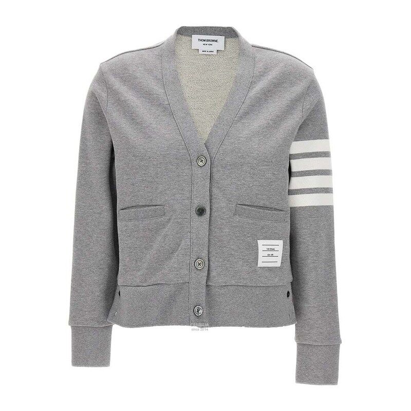 26SS 톰브라운 4바 스트라이프 루프백 코튼 가디건 라이트그레이 FJT069A 00535 055 - Thom Browne