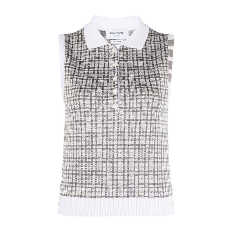 톰브라운 체크 4바 슬리브리스 폴로 라이트그레이 FKP100A Y4007 055 - Thom Browne