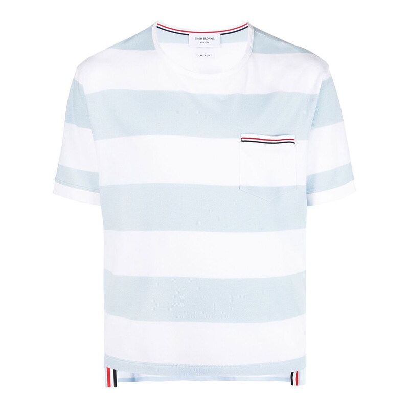 톰브라운 포켓 RWB 트리밍 럭비 스트라이프 반팔티 MJS201A J0049 452 - Thom Browne