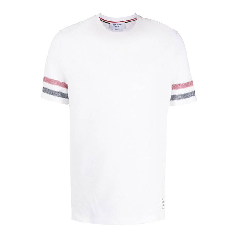 톰브라운 남성 텍스처 코튼 스트라이프 반팔 티셔츠 MJS204A J0046 100 - Thom Browne