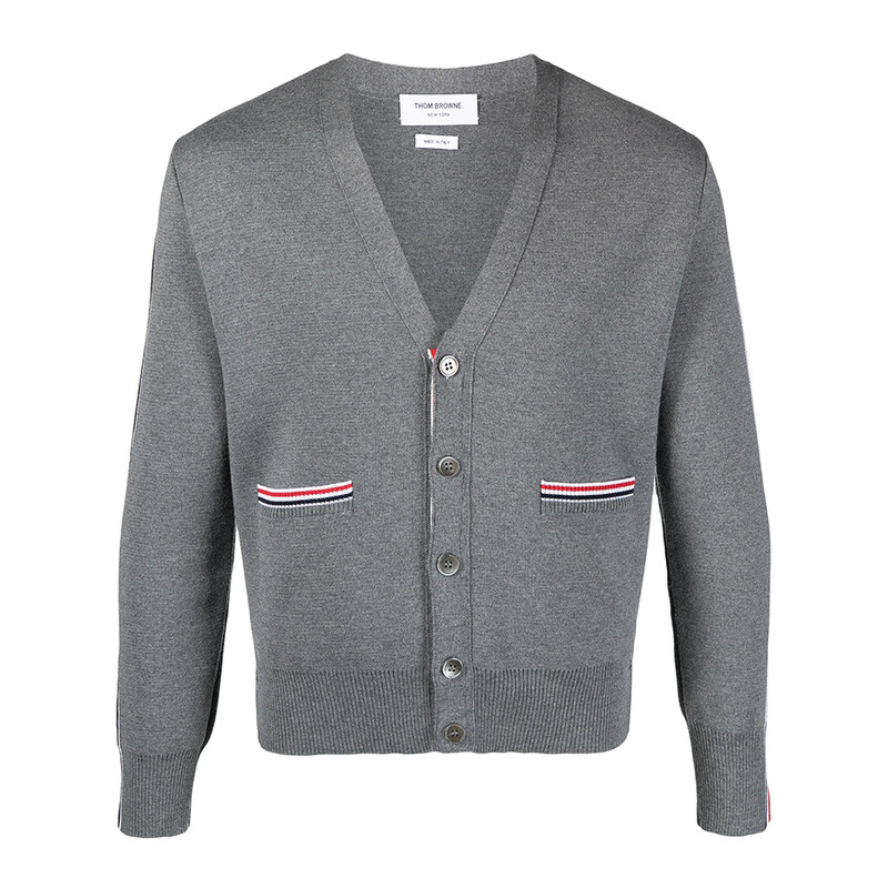 톰브라운 스트라이프 트리밍 가디건 미드그레이 MKC354A Y1002 035 - Thom Browne