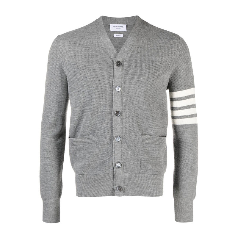 톰브라운 4바 스트라이프 와플 울 가디건 라이트그레이 MKC484A Y1014 055 - Thom Browne