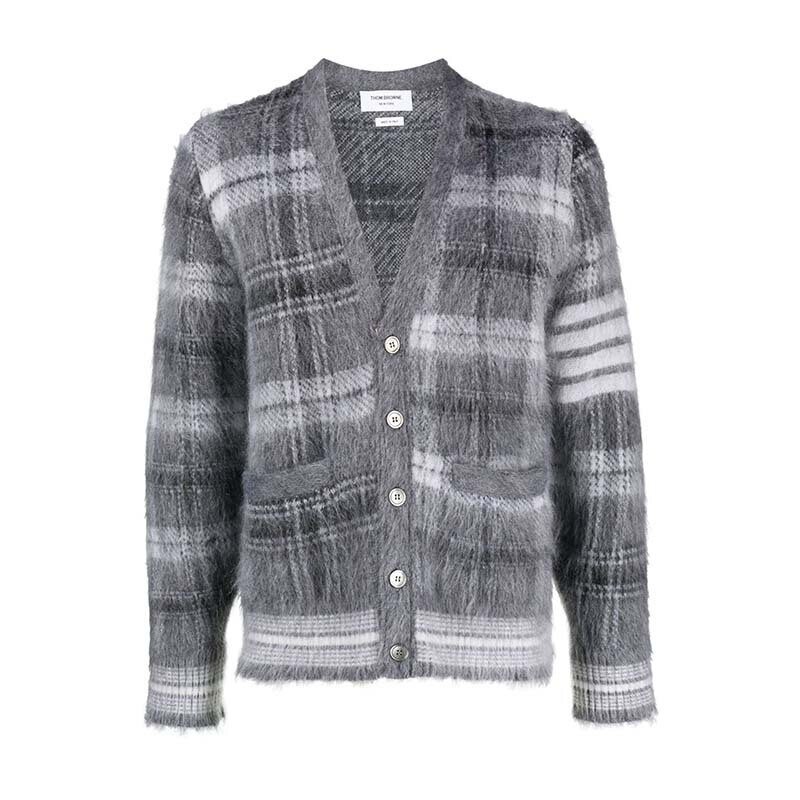 톰브라운 펀믹스 타탄 체크 4바 가디건 미드그레이 MKC507F Y8004 035 - Thom Browne