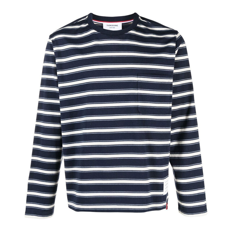 톰브라운 스트라이프 오버사이즈 긴팔 티셔츠 네이비 MJS225A J0086 415 - Thom Browne