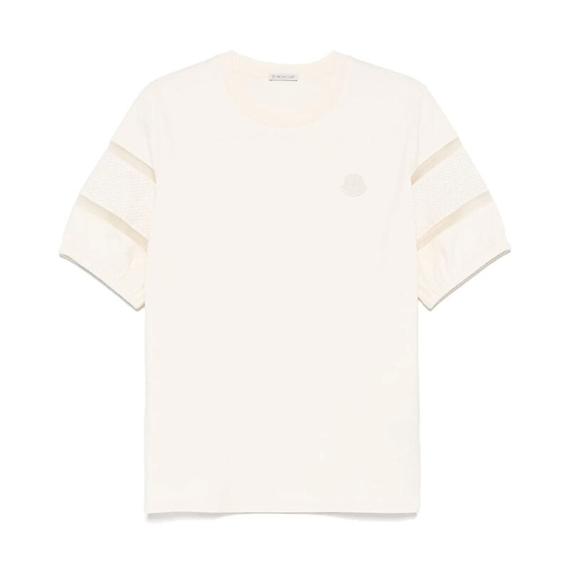 몽클레르 실크 트림 코튼 화이트 여성 반팔티셔츠 8C00032 89ADC 034 - Moncler