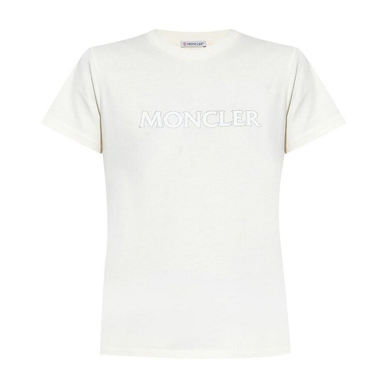 몽클레르 로고 아이보리 여성 반팔티셔츠 8C00021 89AIJ 034 - Moncler