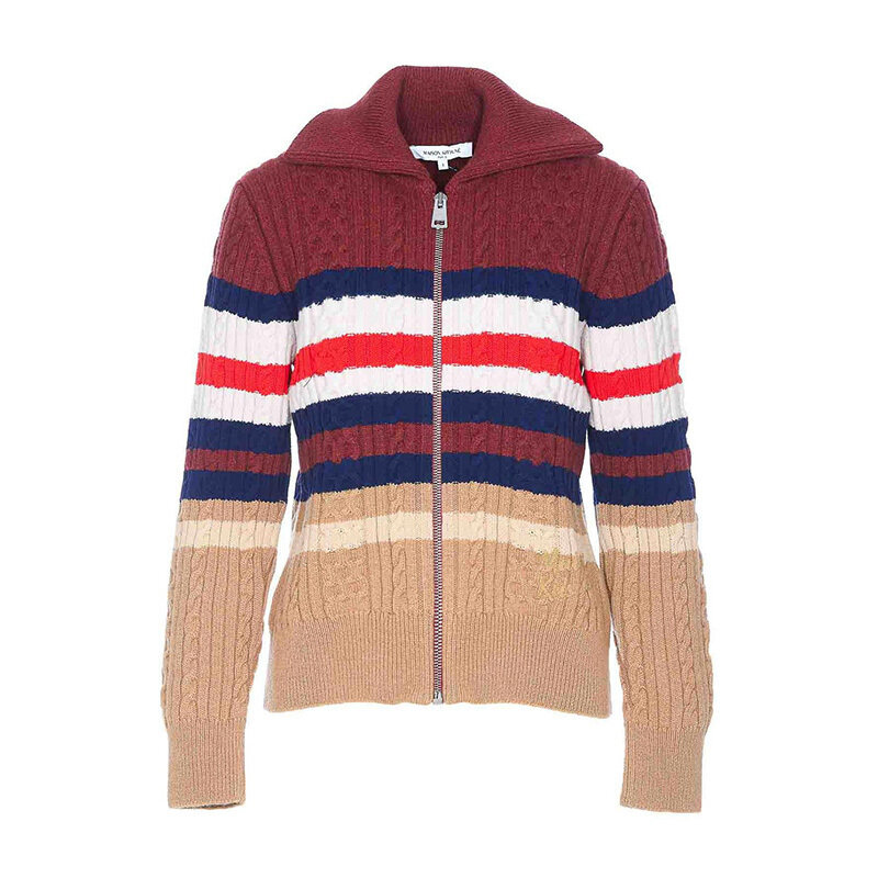 메종키츠네 스트라이프 케이블 지퍼 가디건 NW00506KH0001 0031 - Maison Kitsune