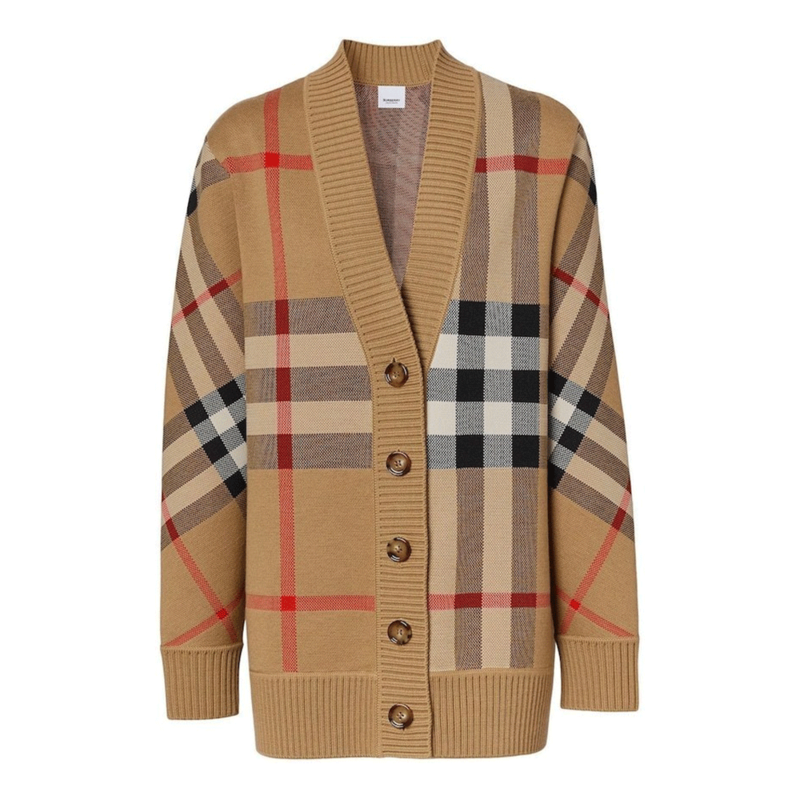 [국내배송] 버버리 체크 테크니컬 울 자카드 가디건 8039153 - Burberry