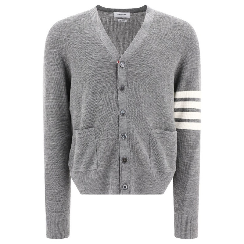 국내배송 톰브라운 남성 4바 파인 메리노 와플 하이 V넥 카디건 MKC484A Y1014 055 - Thom Browne