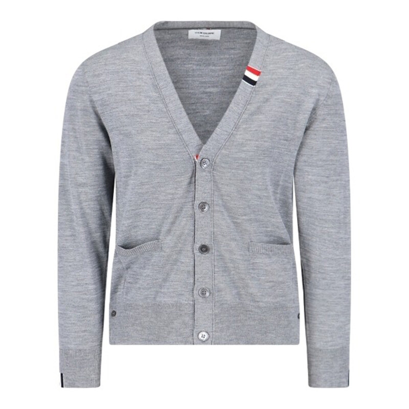 국내배송 톰브라운 남성 RWB 트리밍 저지 스티치 메리노 울 가디건 MKC489A Y1014 055 - Thom Browne