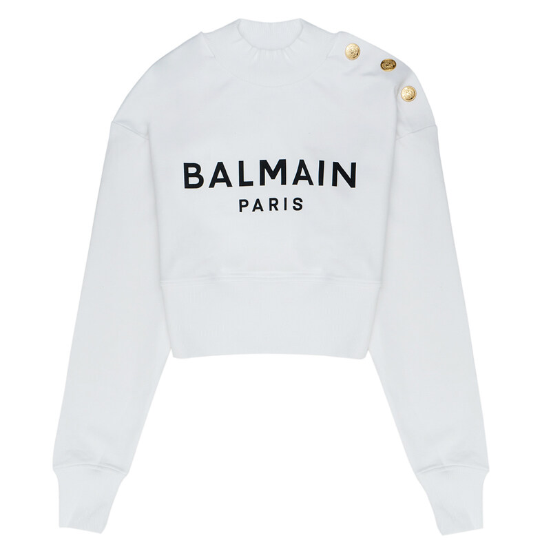 발망 Paris 크롭 여성 스웨트셔츠 BF1JO040-BB02-GAB - Balmain
