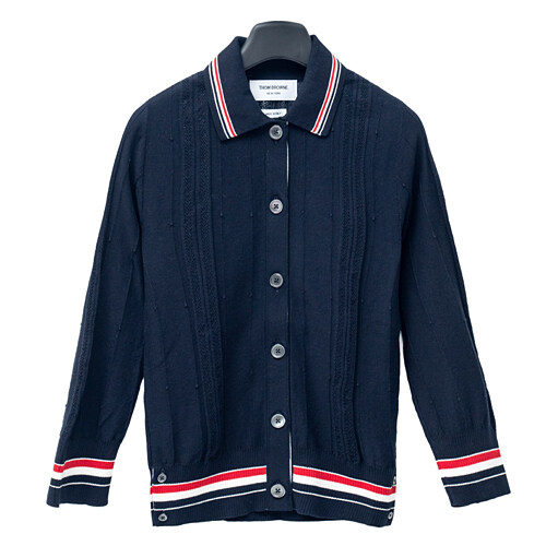 [THOM BROWNE] 톰브라운 여성 트리밍 니트 가디건 FKC460AY3010-415 - Thom Browne
