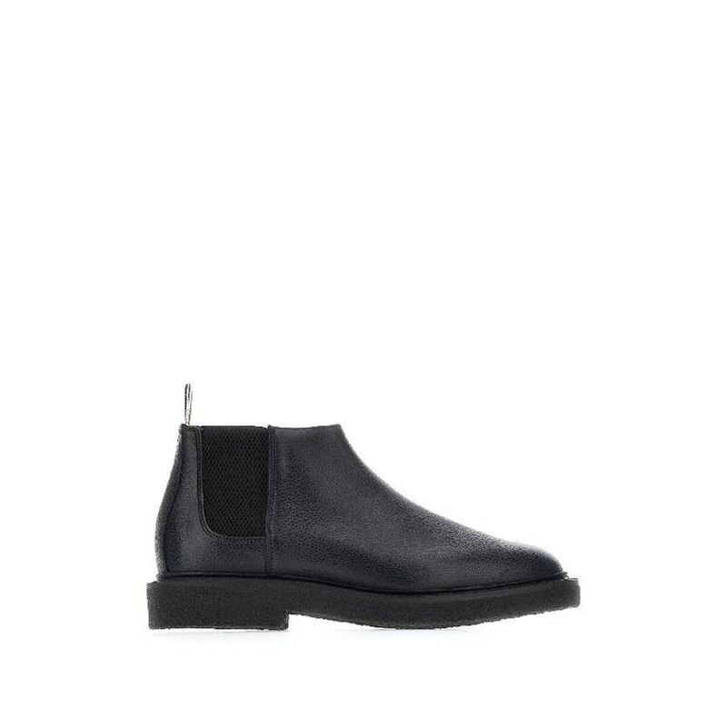 톰브라운 페블 그레인 레더 크레페 솔 미드 탑 첼시 MFB224B 06257 001 - Thom Browne