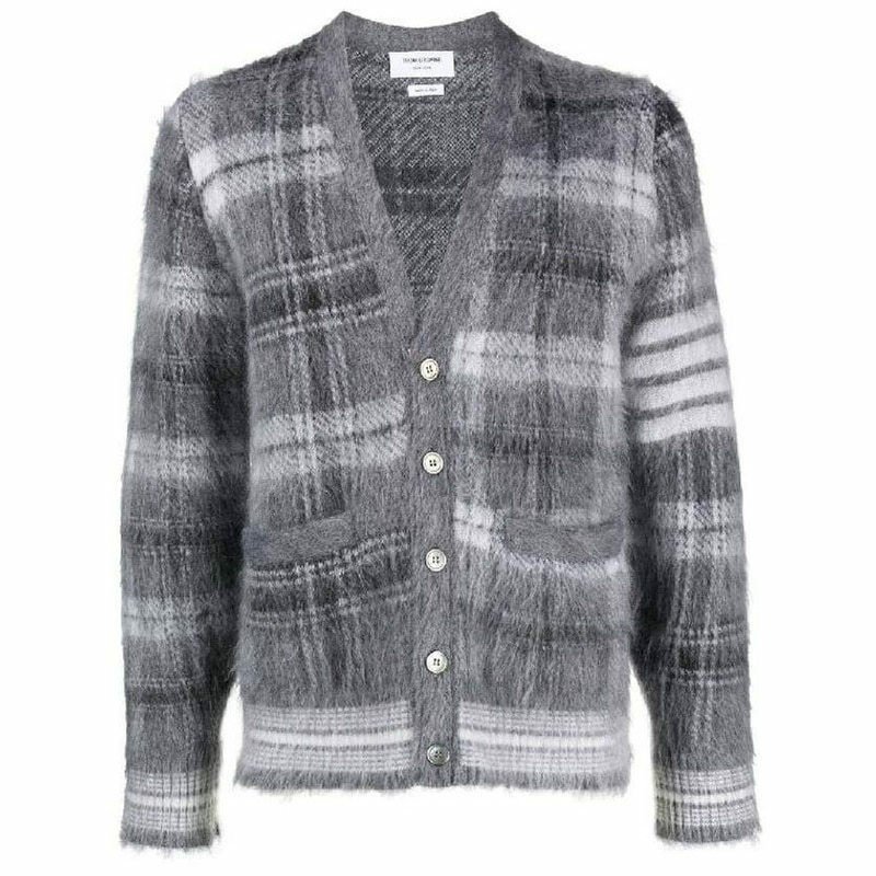 톰브라운 펀믹스 타탄 모헤어 4바 브이넥 카디건 MKC507F Y8004 035 - Thom Browne