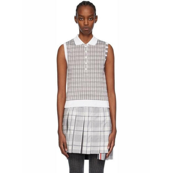 톰브라운 체크 실크 코튼 4 바 슬리브리스 폴로 FKP100A Y4007 055 - Thom Browne