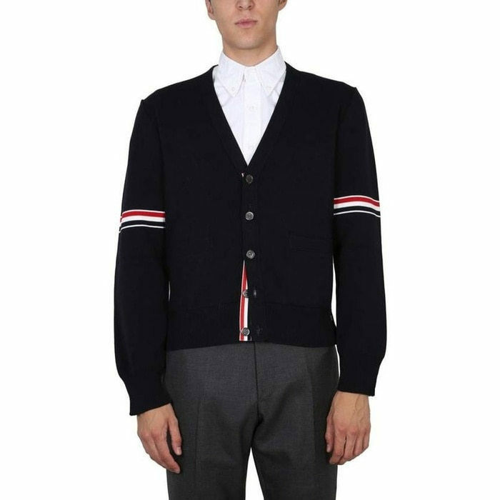 톰브라운 코튼 밀라노 스티치 암밴딩 브이넥 가디건 MKC310A Y3007 415 - Thom Browne