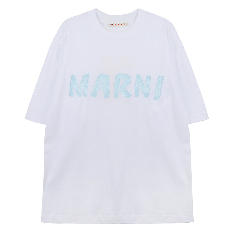 마르니 로고 장식 유기농 화이트 코튼 티셔츠 THJET49EPH-USCS11-L4W01 - Marni