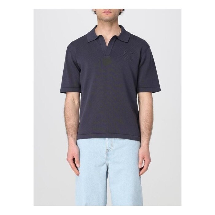 메종키츠네 볼드 폭스 헤드 자수 니트 폴로 OM00205KT1135 0076 - Maison Kitsune