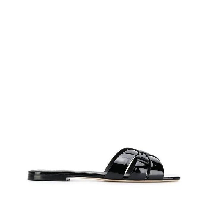 생로랑 트리뷰트 플랫 뮬 페이턴트 레더 571952 B8I00 1000 - Saint Laurent
