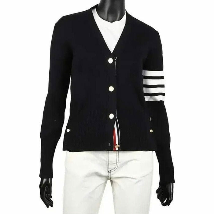 톰브라운 코튼 4바 밀라노 클래식 브이넥 가디건 FKC207A 00219 415 - Thom Browne