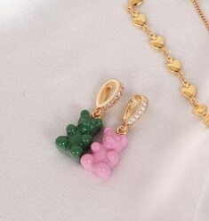 [크리스탈헤이즈 CRYSTAL HAZE] NOSTALGIA BEAR-CANDY PINK-PAVE CONNECTOR 여성 참 썸네일 2