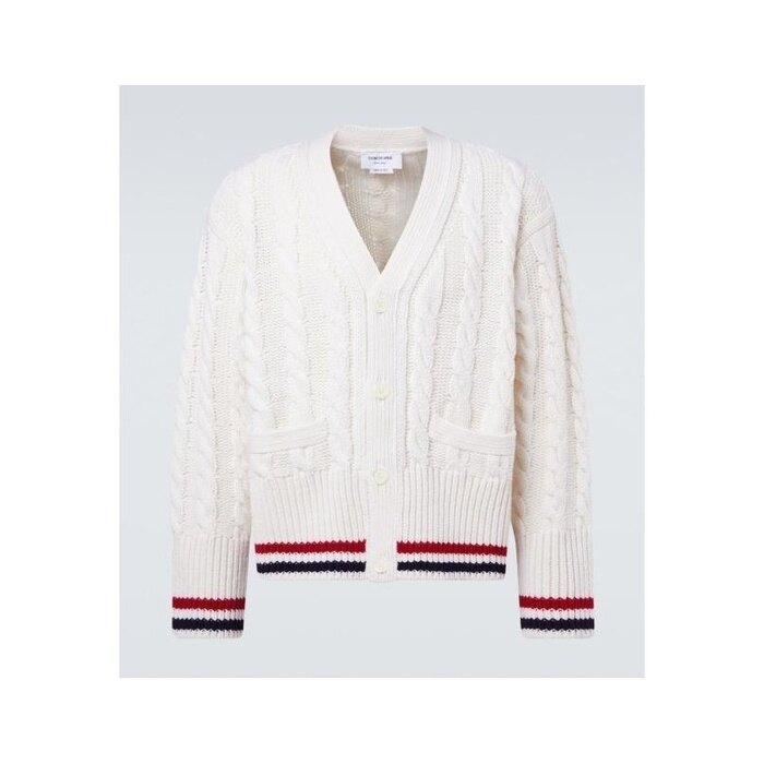 라프리마 톰브라운 베이비 케이블 RWB 스트라이프 브이넥 울 MKC622B Y1005 100 - Thom Browne