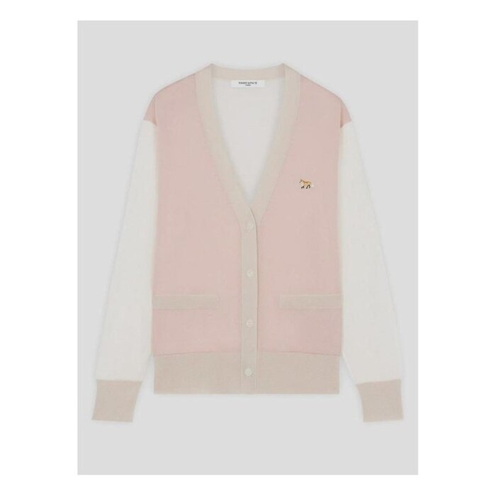 메종키츠네 베이비 폭스 패치 컬러 블럭 가디건 블 MW00505KT1036 P628 - Maison Kitsune